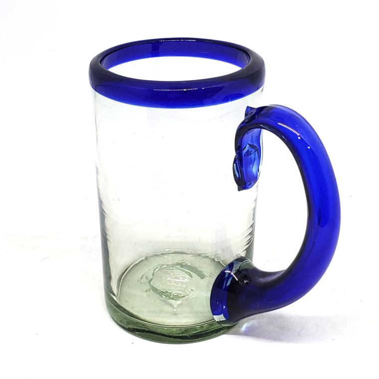 Wholesale MEXICAN GLASSWARE / Cobalt Blue Rim 14 oz Beer Mugs  / Imagine drinking a cold beer in one of these mugs right out of the freezer, the cobalt blue handle and rim makes them a standout in any home bar.
